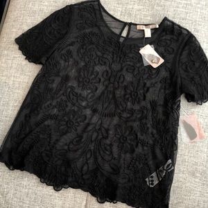 Sheer flower detail black top